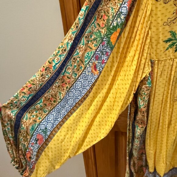 Farm Rio Yellow Floral Print Mini Dress, SZ L - Picture 4 of 7